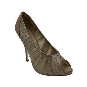 H by Halston Champagne Gold Peep Toe Mesh Suede Heel Pumps Size 7